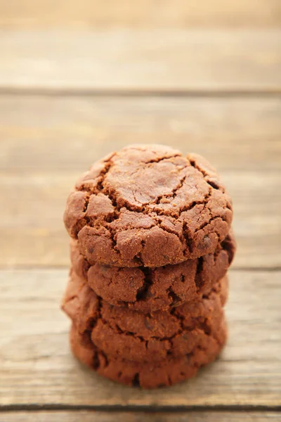 Chocolate Chips Cookies Grey Wooden Background Top View Vertical — Stock Photo, Image