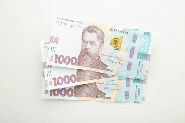 1000 Nových Bankovek Ukrajiny Bílém Pozadí Šetřit Peníze Kokain Ukrajinské — Stock fotografie