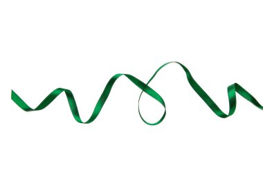 Kırpma yolu olan beyaz arkaplanda yeşil kurdele. Üst görünüm