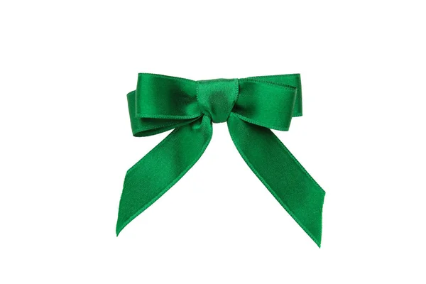 Mooie Groene Satijnen Geschenkstrik Geïsoleerd Witte Achtergrond Bovenaanzicht — Stockfoto