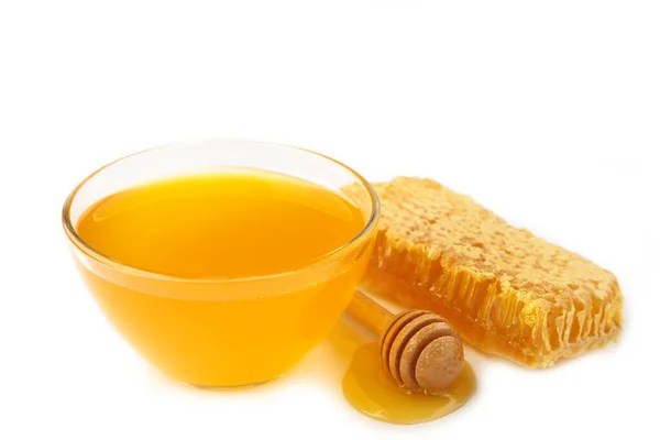 Fresh Honey Bowl Honeycomb Isolated White Top View — Stock Photo, Image