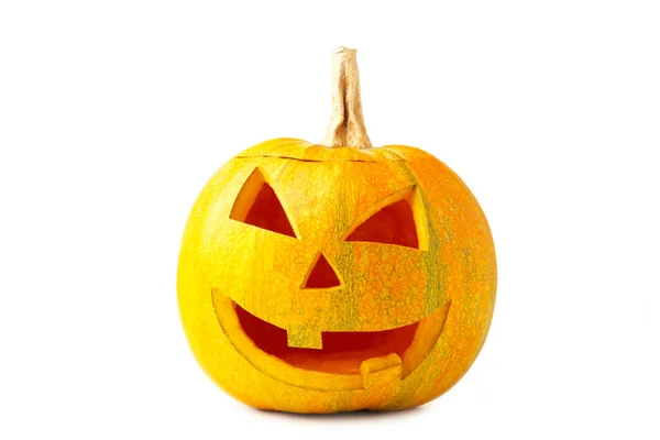Calabaza Halloween Scary Jack Aislado Sobre Fondo Blanco Vista Superior —  Fotos de Stock