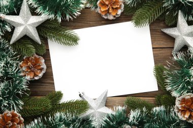 Noel tatili için tebrik kartı, süslemeli. Yeni yıl kompozisyonu. Üst görünüm