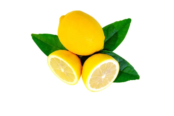 Lemon and leave set on white background — Stock Photo, Image