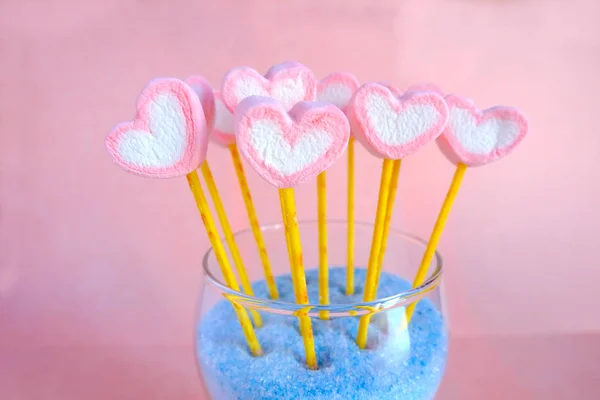 Vaso de marshmallow de coração, flor de Marshmallow em vaso, Marshmallow — Fotografia de Stock