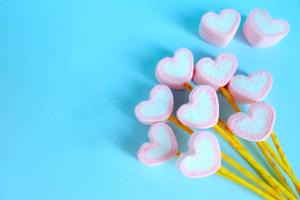 Coração marshmallow fundo balão, bonito marshmallow backgroun — Fotografia de Stock
