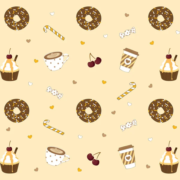 Bonito cupcake e donut vetor fundo, Cartoon padaria backgro —  Vetores de Stock