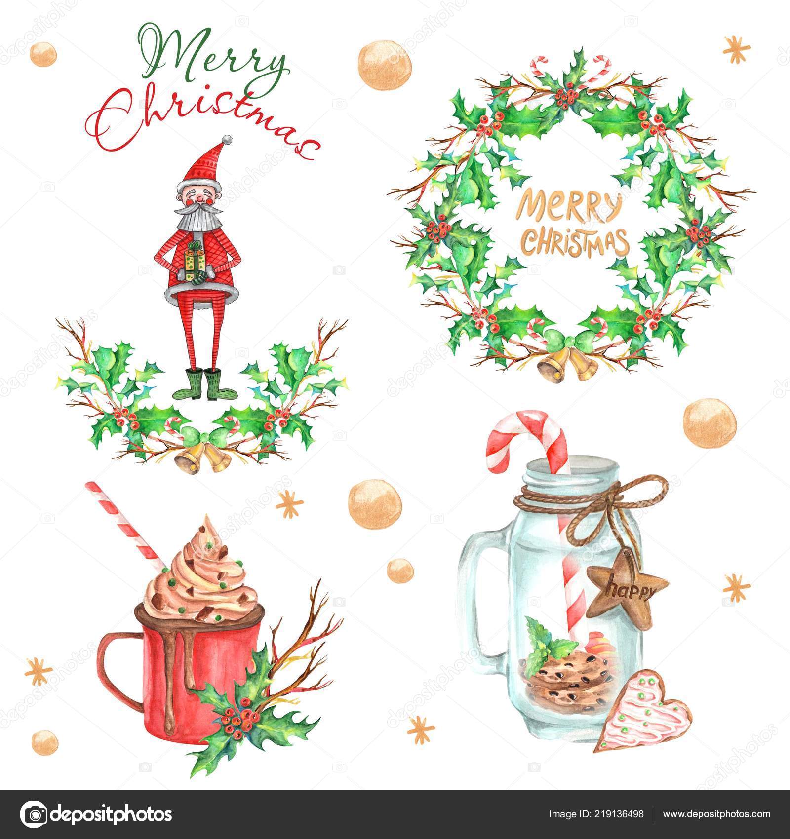 Watercolor Christmas Illustrations Girls Gingerbread Santa Christmas Decorations Christmas Cards Stock Photo C Tatianaross 219136498