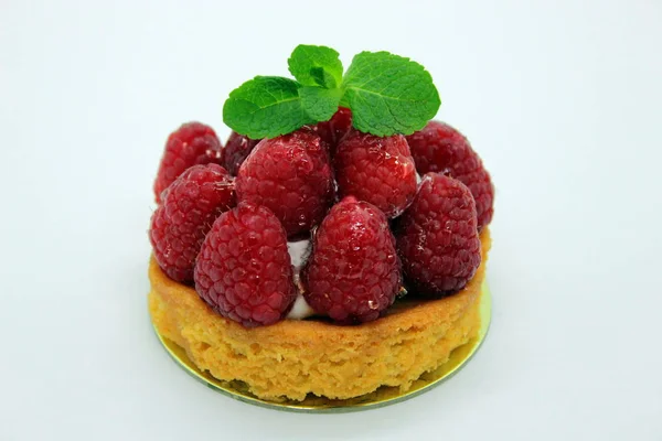 Cake Fresh Raspberries Mint — Stock Photo, Image