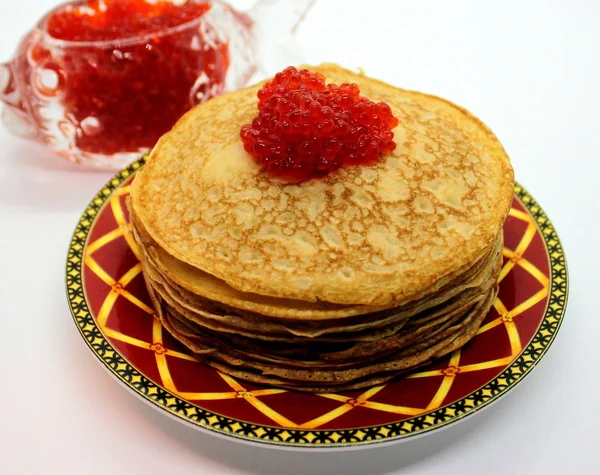 Delicious Homemade Pancakes Red Caviar — Stock Photo, Image