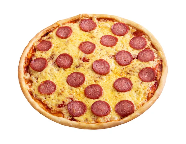 Lebensmittel Hintergrund Italienische Pizza Peperoni Mit Salami Isoliert Auf Weiß — Stockfoto