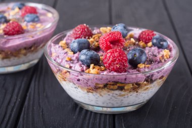 Chia yoğurt granola ve çilek (böğürtlen, ahududu )