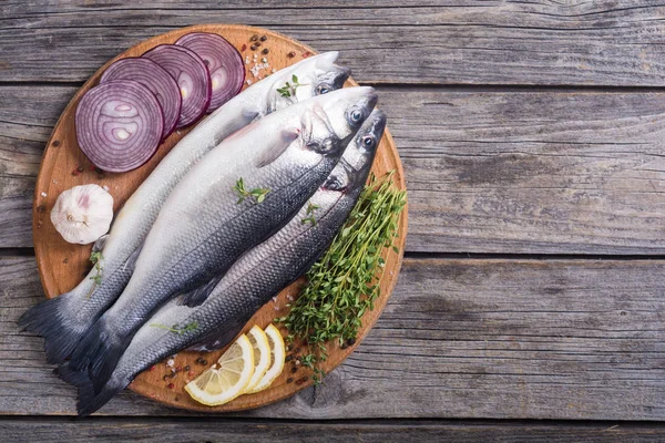 Pescado Lubina Crudo Cocinar Lubina Fresca — Foto de Stock