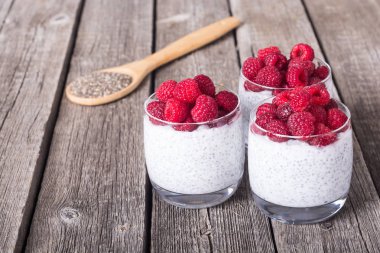 Chia puding cam ahududu ile. Kahvaltı yoğurt