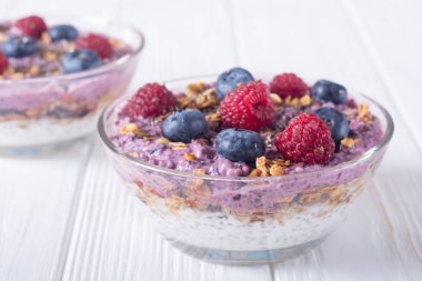 Chia yoğurt granola ve çilek (böğürtlen, ahududu )