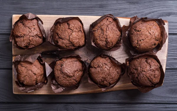 Süßes Dessert Schokoladenmuffins Oder Cupcake Lebensmittel Hintergrund — Stockfoto