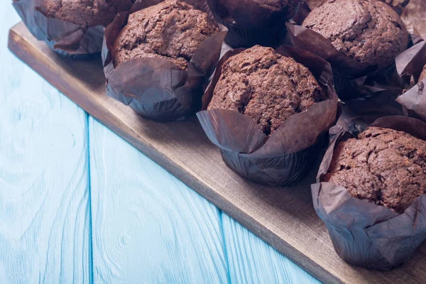 Süßes Dessert Schokoladenmuffins Oder Cupcake Lebensmittel Hintergrund — Stockfoto