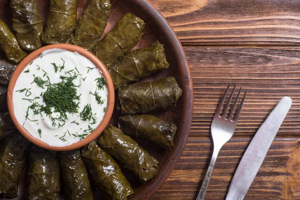 Dolma from grape of vines with rice  , meat and spices