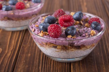 Chia yoğurt granola ve çilek (böğürtlen, ahududu )