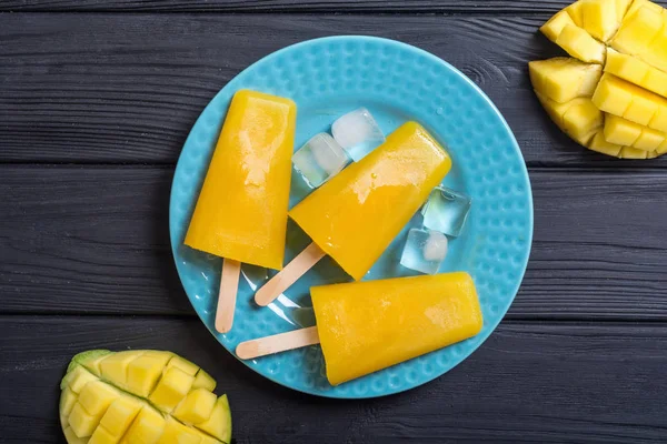 Házi Mango Popsicle Nyári Fagylalt Egészséges Élelmiszer — Stock Fotó