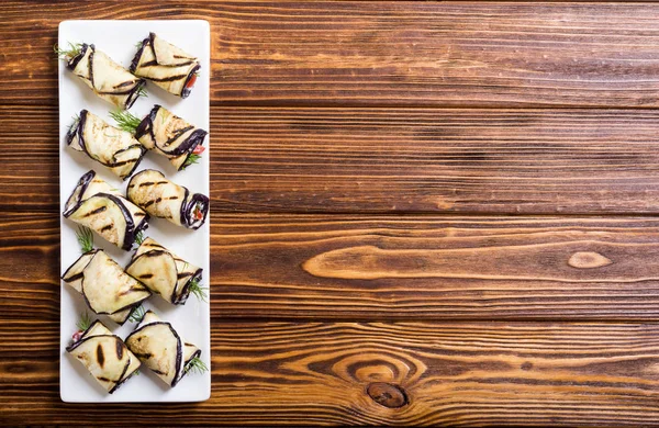 Melanzane Alla Griglia Melanzane Con Crema Formaggio Pomodori — Foto Stock