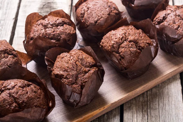 Sladký Dezert Čokoládové Muffiny Nebo Košíček Jídlo Pozadí — Stock fotografie