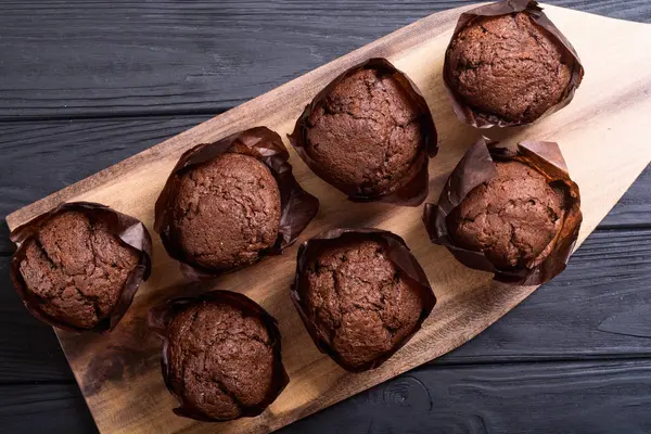 Süßes Dessert Schokoladenmuffins Oder Cupcake Lebensmittel Hintergrund — Stockfoto