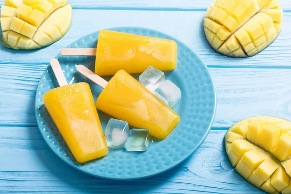 Házi Mango Popsicle Nyári Fagylalt Egészséges Élelmiszer — Stock Fotó