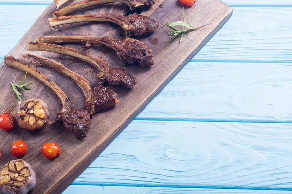 Gegrillte Rippchen Oder Lammstange Mit Zutat Lebensmittel Hintergrund — Stockfoto