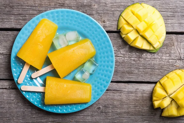 Popsicle Mangue Maison Crème Glacée Été Alimentation Saine — Photo