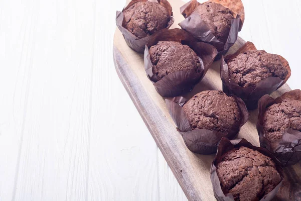 Sladký Dezert Čokoládové Muffiny Nebo Košíček Jídlo Pozadí — Stock fotografie