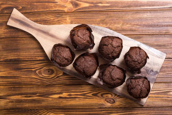 Sladký Dezert Čokoládové Muffiny Nebo Košíček Jídlo Pozadí — Stock fotografie