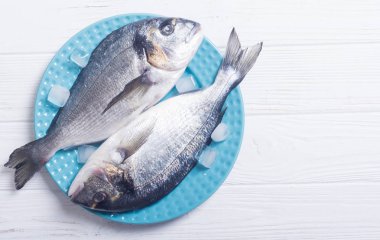 Çiğ dorado balık plaka buz ile. Deniz ürünleri