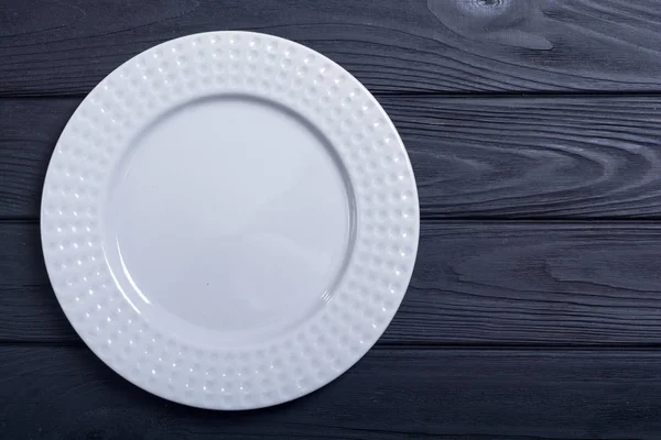 Assiette Grise Vide Sur Table Bois Fond Vue Supérieure — Photo