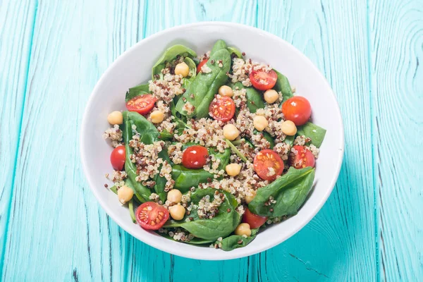 Salade Épinards Quinoa Tomates Pois Chiches Superaliment Végétalien Sain — Photo