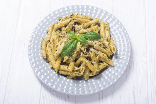 Pasta Penne Italiana Con Pesto Salsa — Foto de Stock