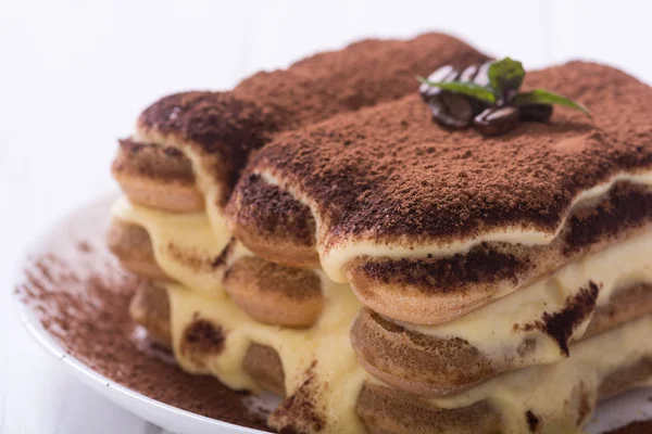 Torta Tiramisú Casera Dulce Postre Italiano Fondo Alimentario — Foto de Stock