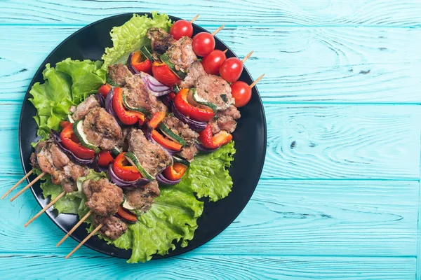 Grilled Pork Shish Kebab Skewers Vegetables Food Background Shashlik — Stock Photo, Image