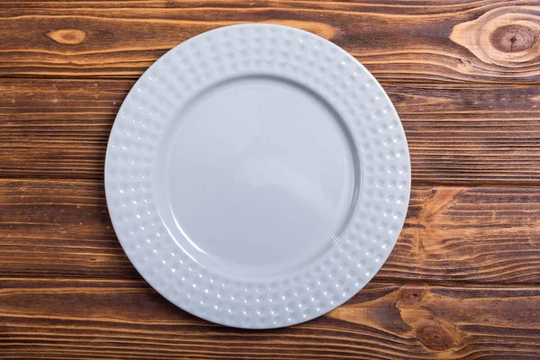 Assiette Grise Vide Sur Table Bois Fond Vue Supérieure — Photo