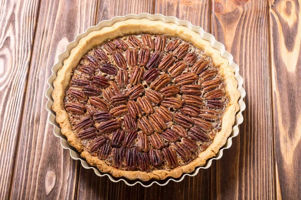 Amerikanischer Pekannuchen Herbst Süßes Dessert Lebensmittel Hintergrund — Stockfoto
