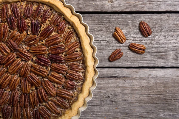 Autumn American Pecan Pie Sweet Dessert Food Background — Stock Photo, Image