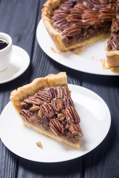 Autumn american pecan pie . Sweet dessert . Food background