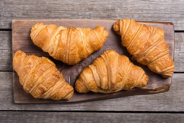Французский Вкусный Завтрак Круассаны Деревянном Фоне — стоковое фото