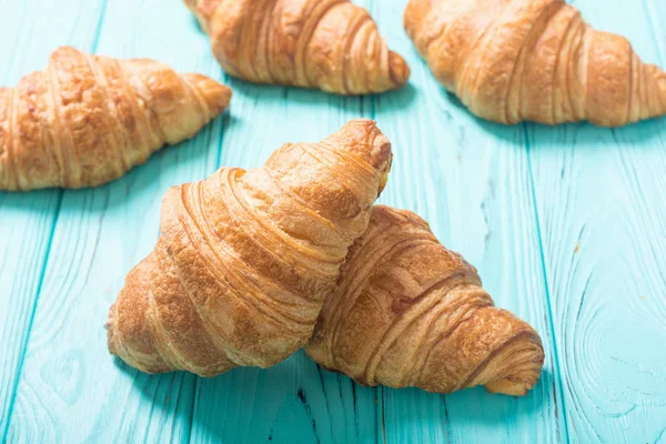 Französisch Leckeres Frühstück Croissants Auf Holzgrund — Stockfoto