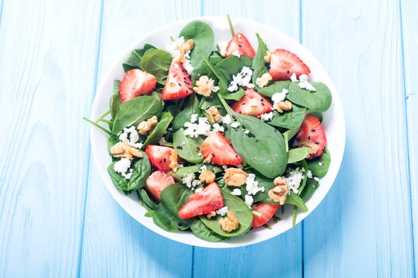 Salade Fraises Aux Épinards Fromage Noix Aliments Sains — Photo