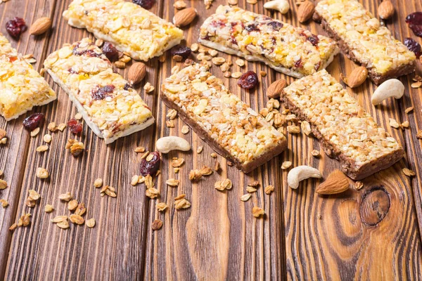 Healthy Homemade Snacks Breakfast Granola Bars Food Vegan Energy Background — Stock Photo, Image