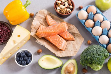 Keto diyeti. Sağlıklı arka plan . 