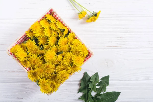 Cesto con fiore di tarassaco giallo — Foto Stock