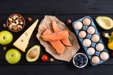 Keto diyeti. Sağlıklı arka plan . 