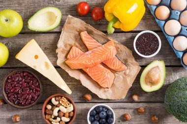 Keto diyeti. Sağlıklı arka plan . 